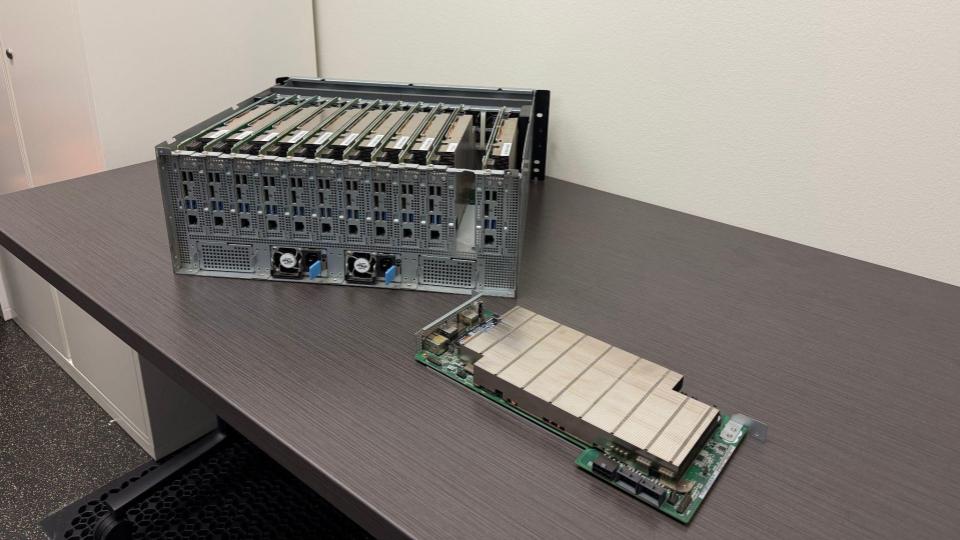 The Stratus streaming cluster with one BC-250 node pulled out